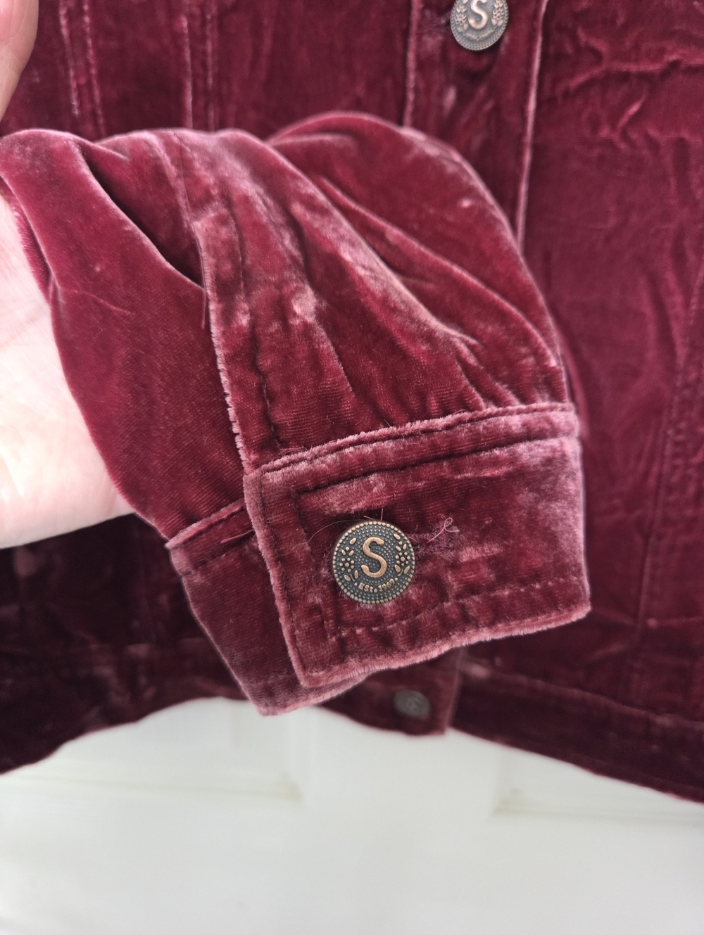 Sundance Wine Color Velvet/Silk Blend Button-Front Trucker Jacket Large Western - Picture 9 of 13